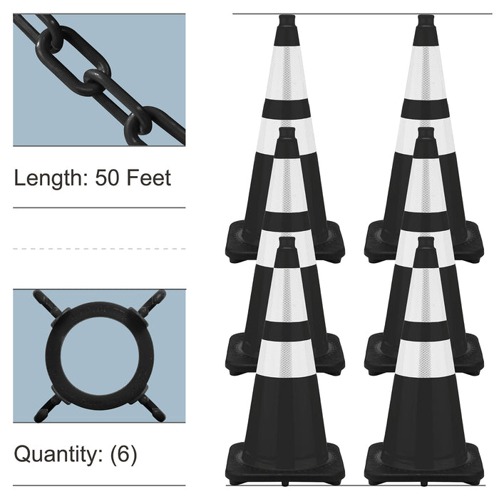 Black, 28 Inches, Standard Plastic Chain + Reflective Traffic Cones