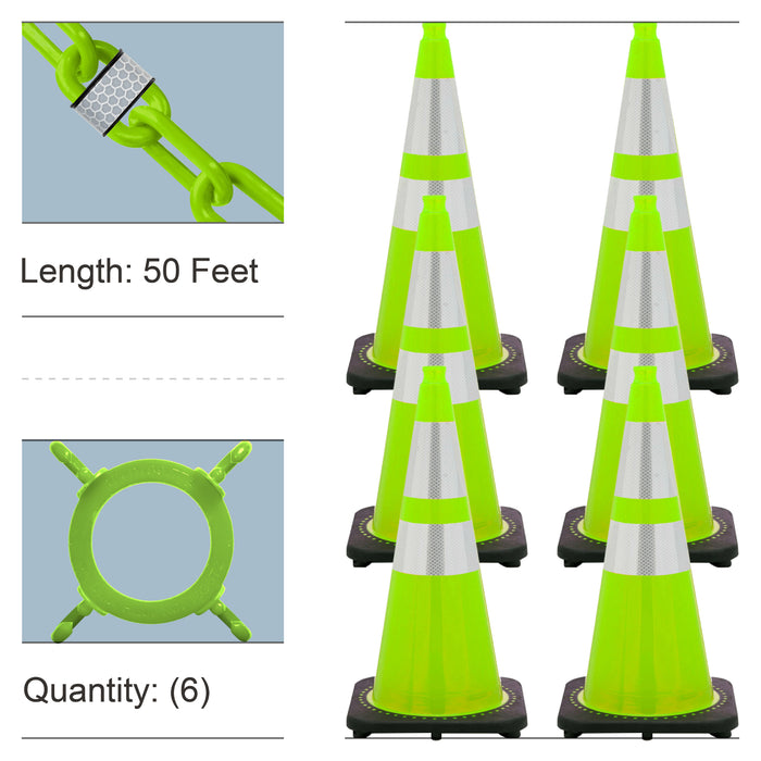Safety Green, 28 Inches, Reflective Plastic Chain + Reflective Traffic Cones