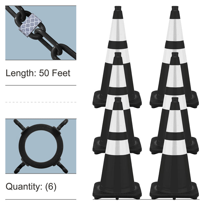 Black, 28 Inches, Reflective Plastic Chain + Reflective Traffic Cones