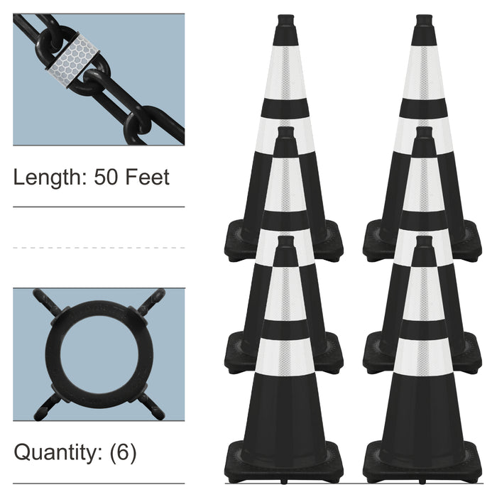 Black, 28 Inches, Reflective Plastic Chain + Reflective Traffic Cones