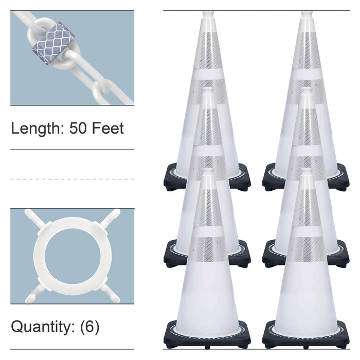 White, 28 Inches, Reflective Plastic Chain + Reflective Traffic Cones