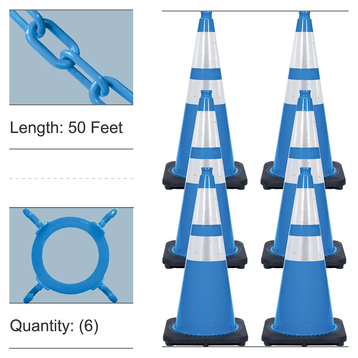 Sky Blue, 28 Inches, Standard Plastic Chain + Reflective Traffic Cones