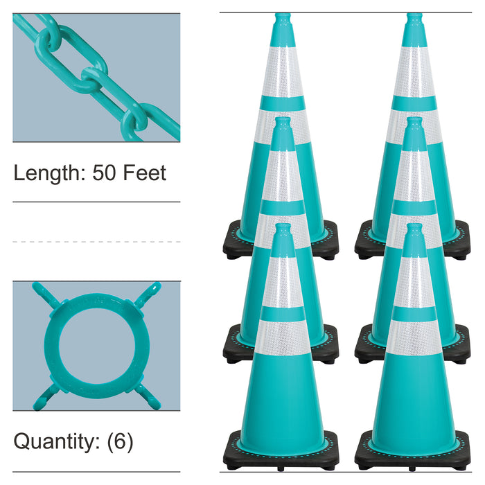 Teal, 28 Inches, Standard Plastic Chain + Reflective Traffic Cones