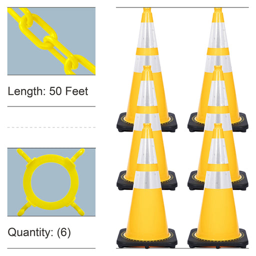 Yellow, 28 Inches, Standard Plastic Chain + Reflective Traffic Cones
