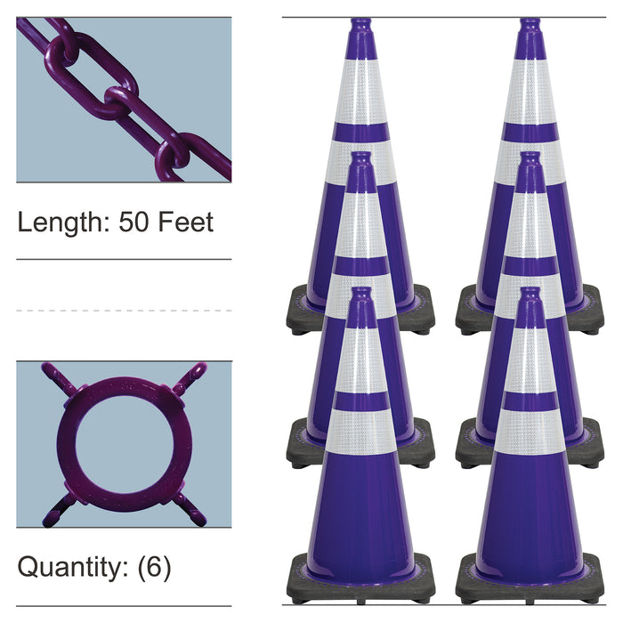 Purple, 28 Inches, Standard Plastic Chain + Reflective Traffic Cones