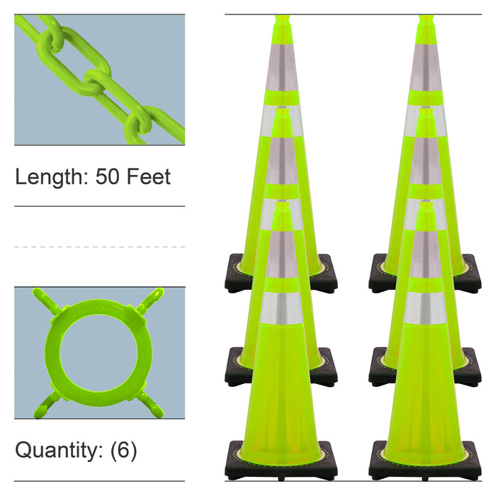 Safety Green, 36 Inches, Standard Plastic Chain + Reflective Traffic Cone