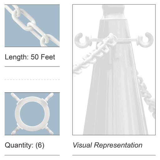 6 Cone Chain Connectors + 50 Feet of Plastic Chain, White