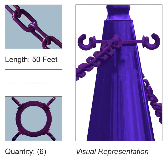 6 Cone Chain Connectors + 50 Feet of Plastic Chain, Purple